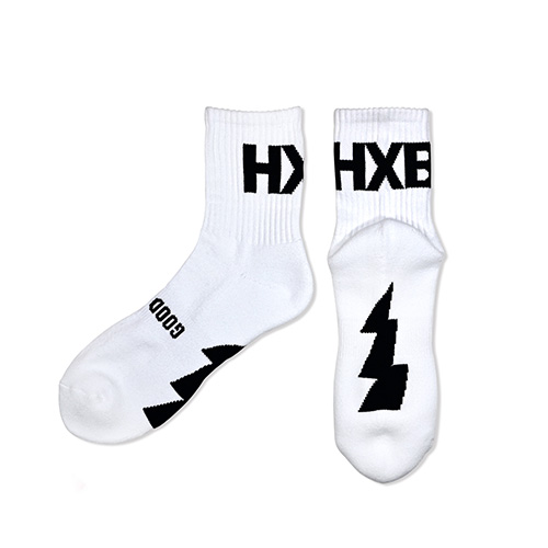 HXB "GOOD LUCK SOCKS" 【MID LOGO】 WHITE×BLACK