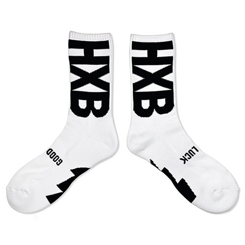 HXB "GOOD LUCK SOCKS" 【HIGH LOGOS】 WHITE×BLACK