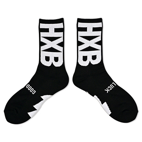 HXB "GOOD LUCK SOCKS" 【HIGH LOGOS】 BLACK×WHITE